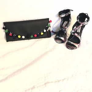 NWT Black PomPom Clutch